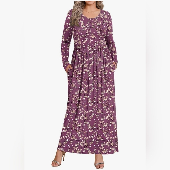 Plum Floral Plus Long Sleeve Maxi XL - Picture 9 of 10